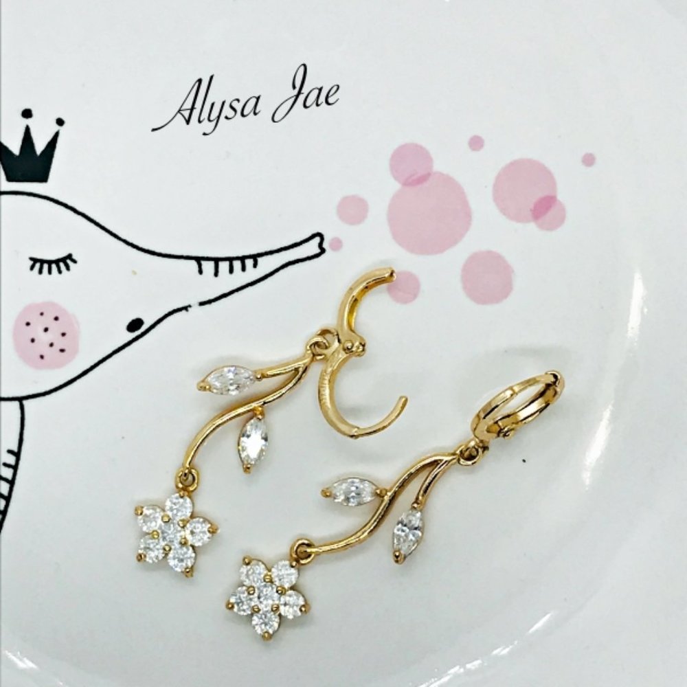 Rose Gold and CZ Dangle Flower Earrings